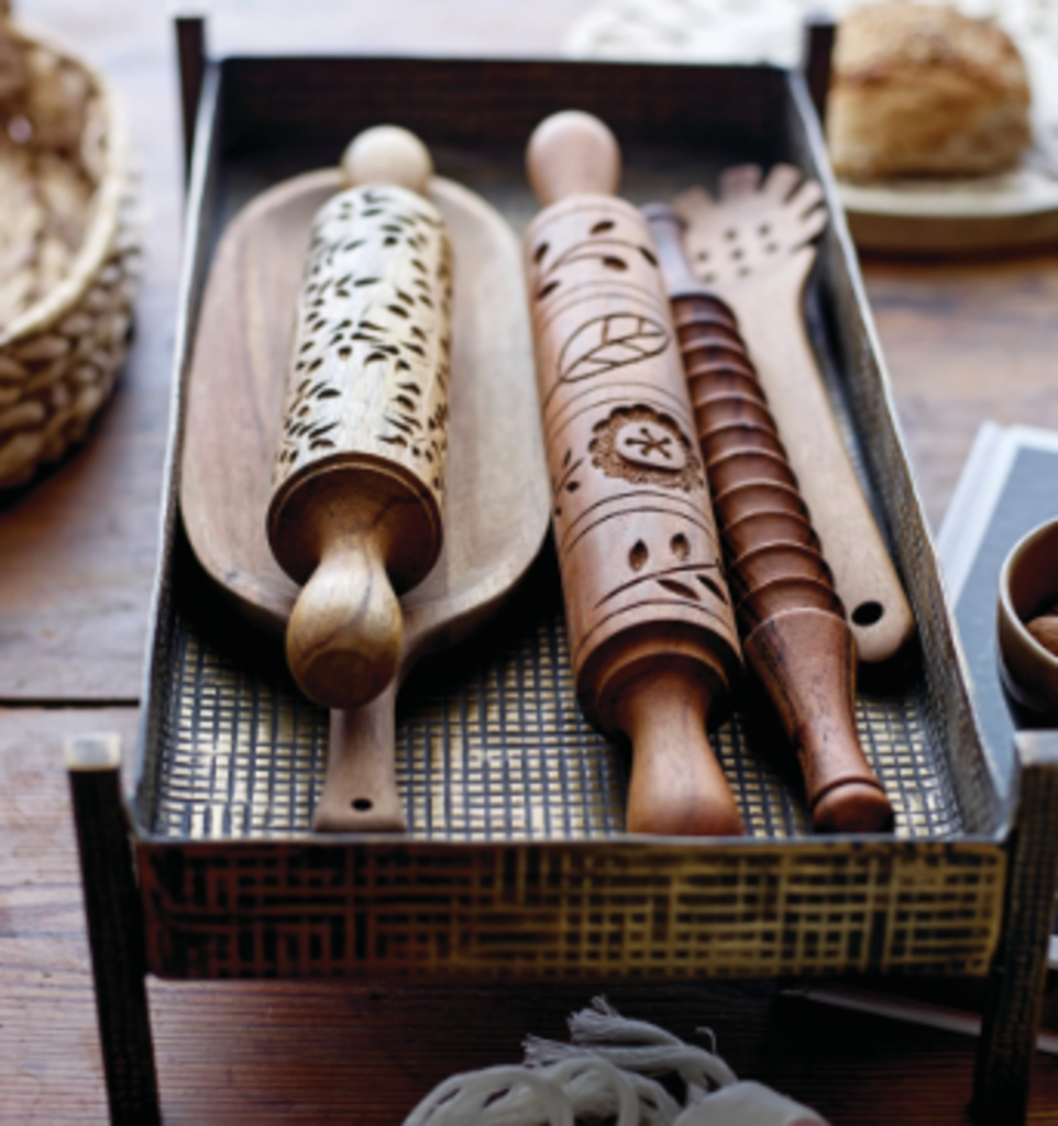 15" Hand-Carved Acacia Wood Rolling Pin, Natural
