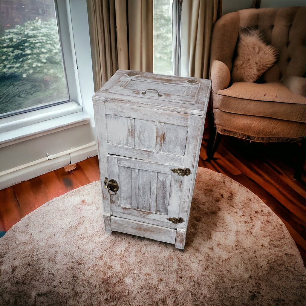 5125 Shabby White Antique Oak Ice #Box