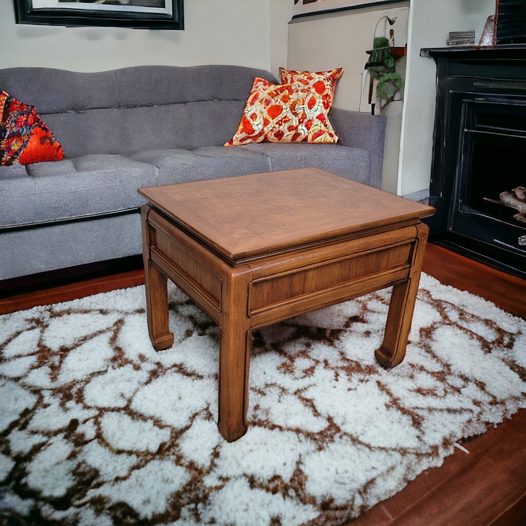 5133 Asian Inspired Burled Oak Side #Table with Drawer