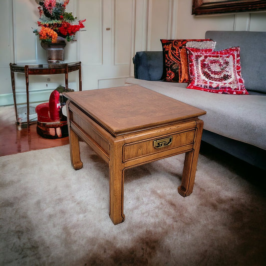 5133 Asian Inspired Burled Oak Side #Table with Drawer