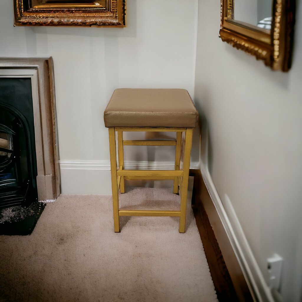 5144 Square Beige and Gold Padded Barstool