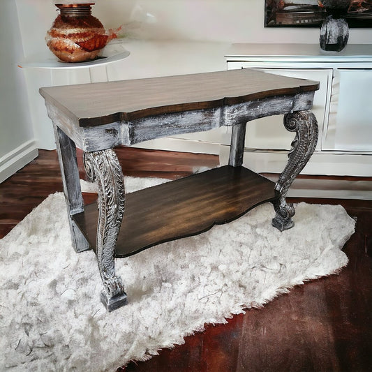 5182 Shabby White and Wood Old World 2 Tier #Console