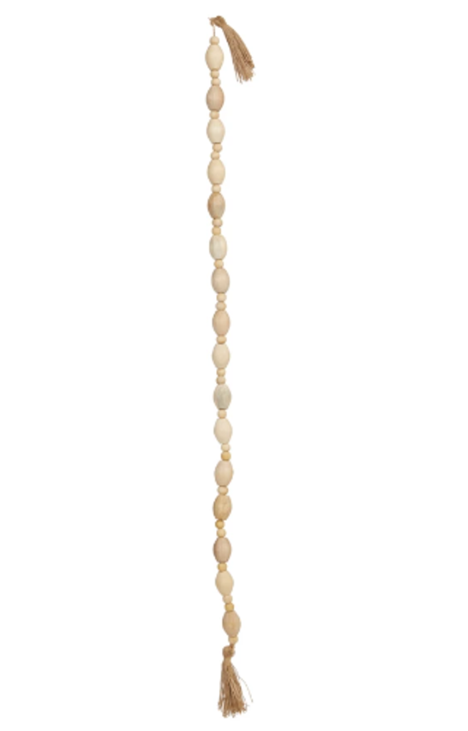 Mango Wood Bead Garland with Jute Tassels