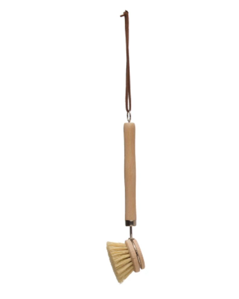 Beech Wood Dish Brush with Leather Strap 9" long Natural New HOUSEWARES *Wholesale*