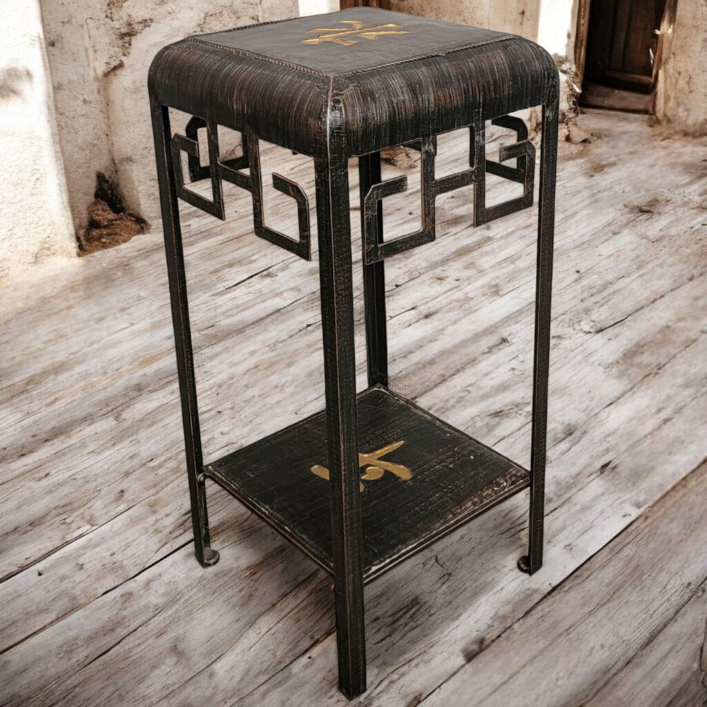 6244 Metal 2 Tier Asian Inspired Accent Table