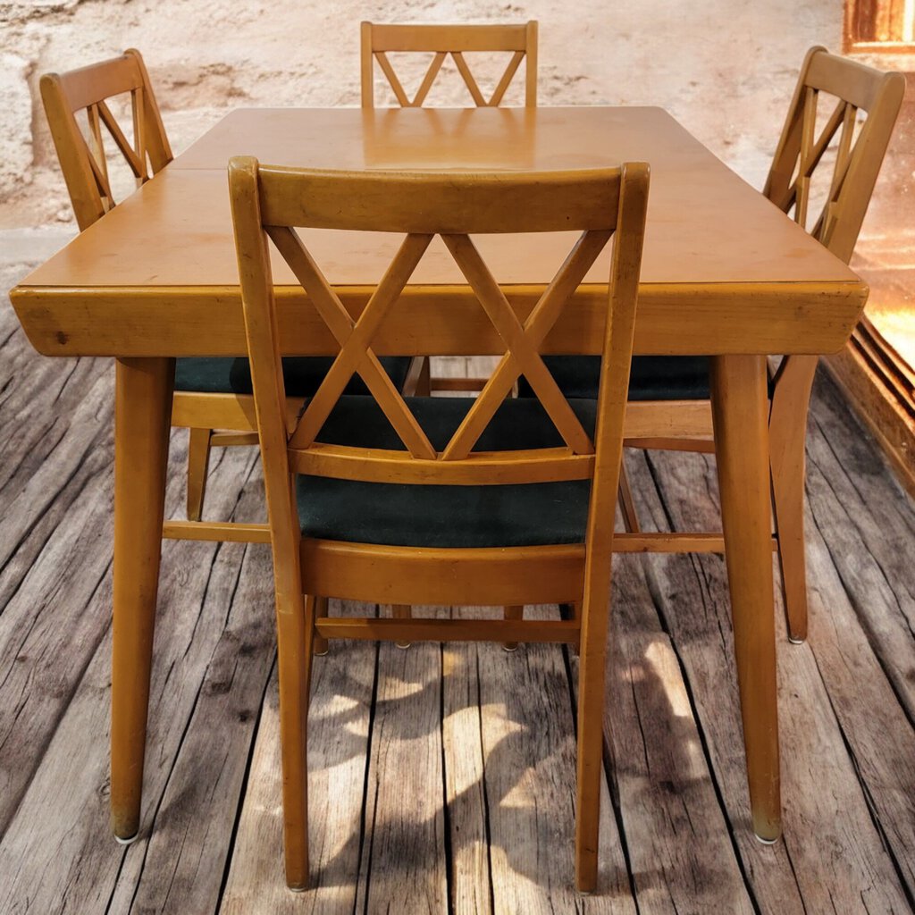 6262 Birch Mid Century Expansion Dining Set with 4 Chairs