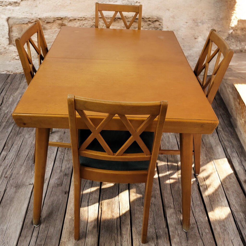 6262 Birch Mid Century Expansion Dining Set with 4 Chairs