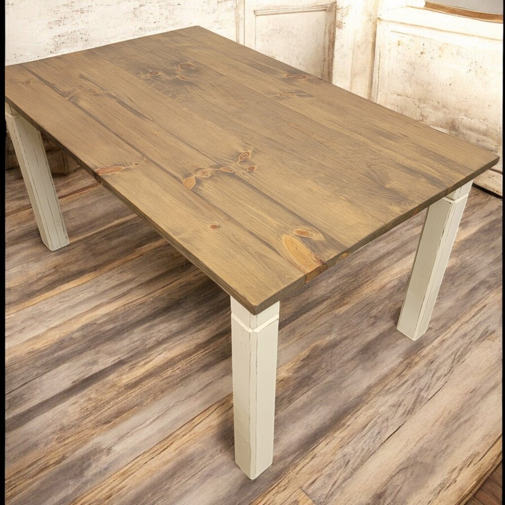 6304 Handcrafted Shabby White and Pine Dining #Table