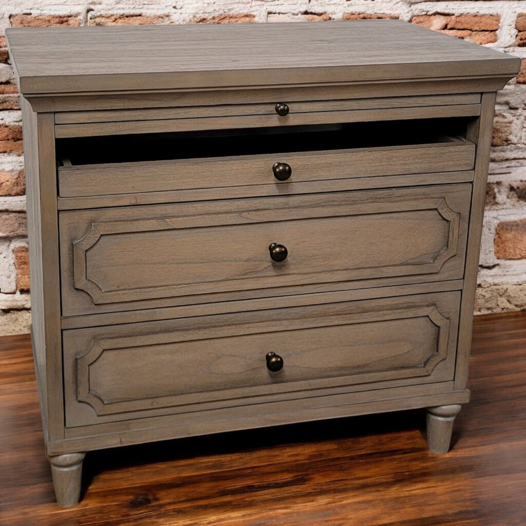 6348 Barnwood Gray 3 Drawer Media Console with Pull Out Shelf