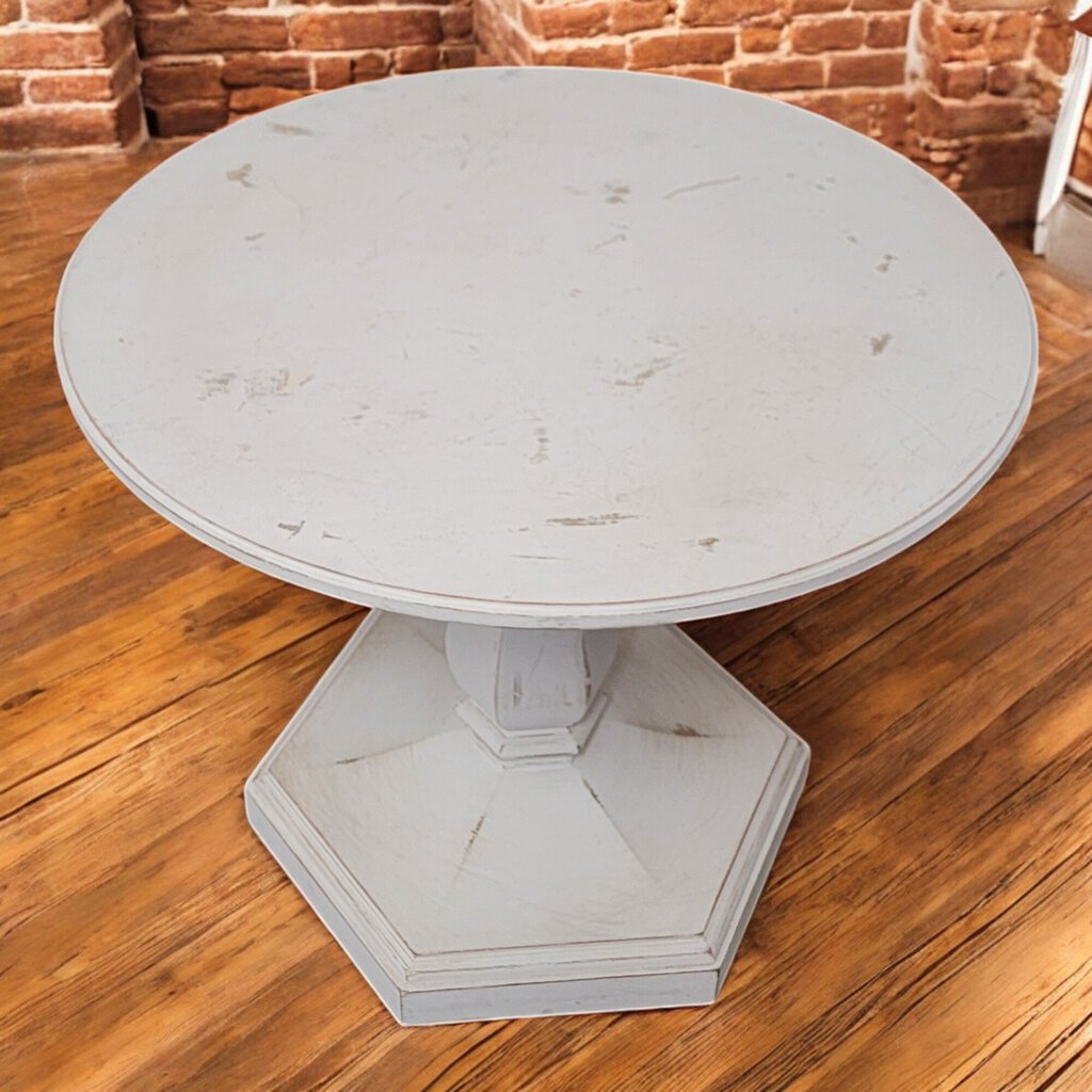 6426 Shabby White Pedestal Accent Table