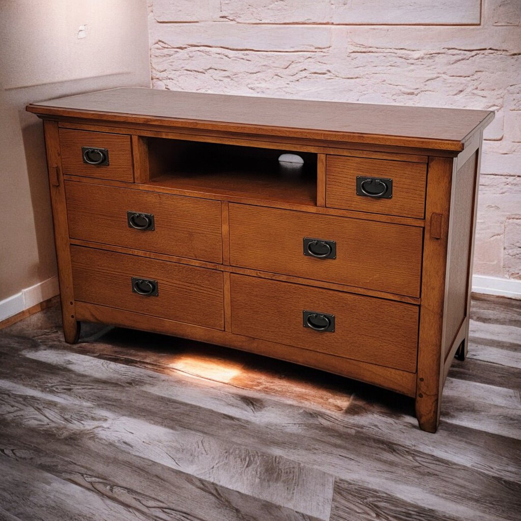 6446 Mission Oak Style 6 Drawer Sideboard