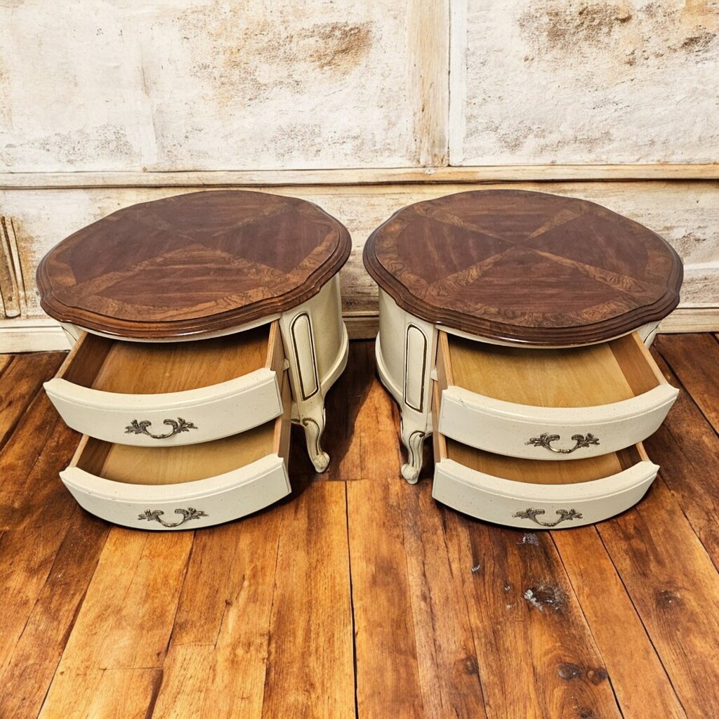 6478-6479 Antique White and Gold 2 Drawer Side #Table