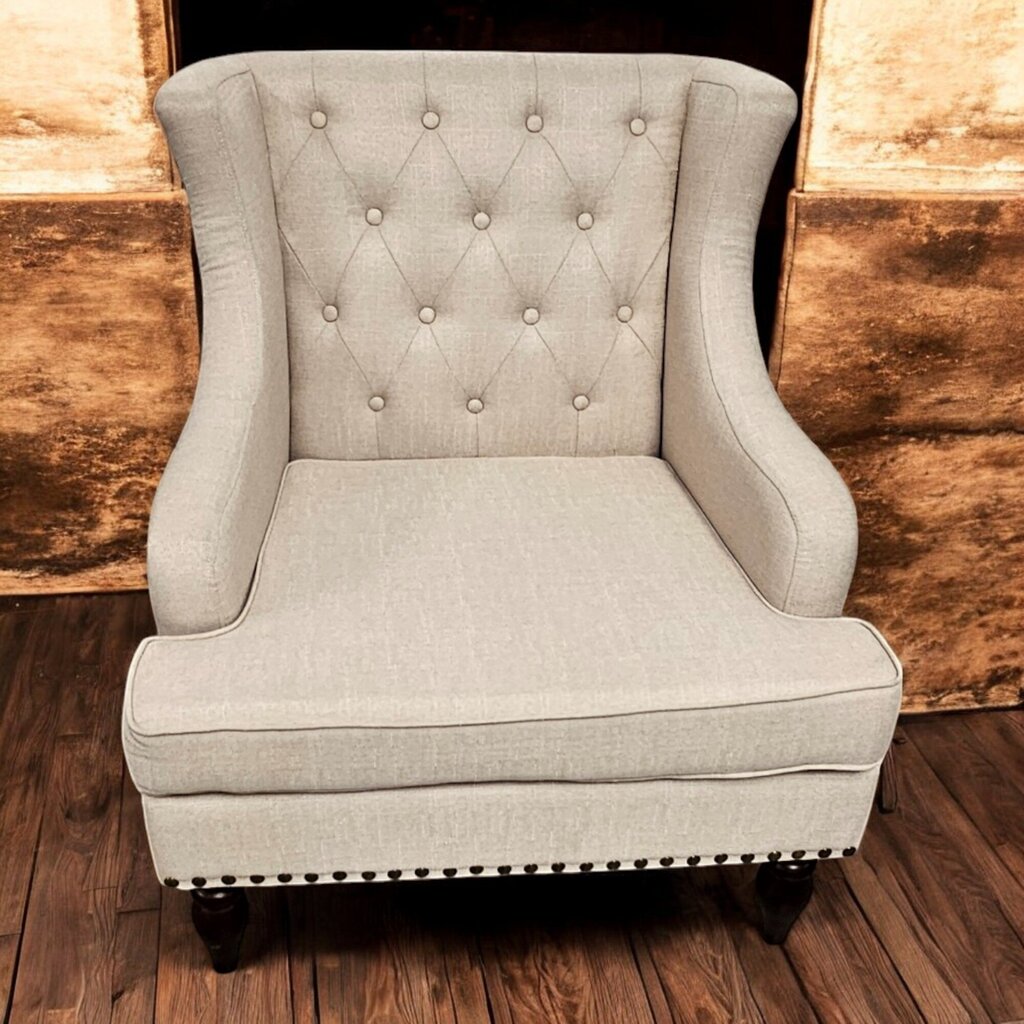 6483 Tufted Beige Upholstered Arm #Chair with Nailhead Trim