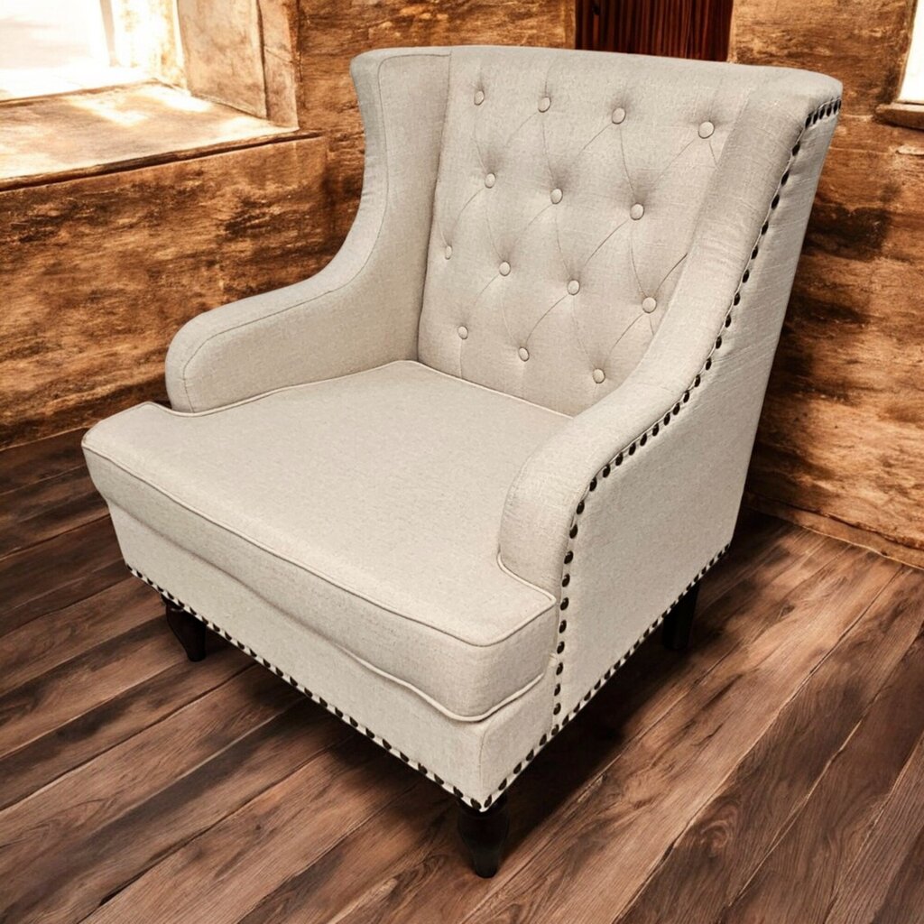 6483 Tufted Beige Upholstered Arm #Chair with Nailhead Trim