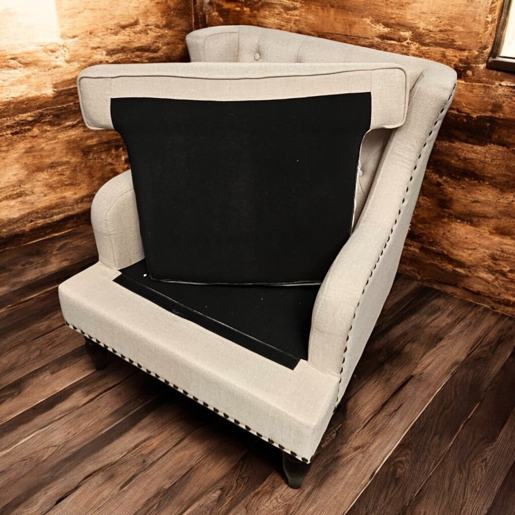 6483 Tufted Beige Upholstered Arm #Chair with Nailhead Trim