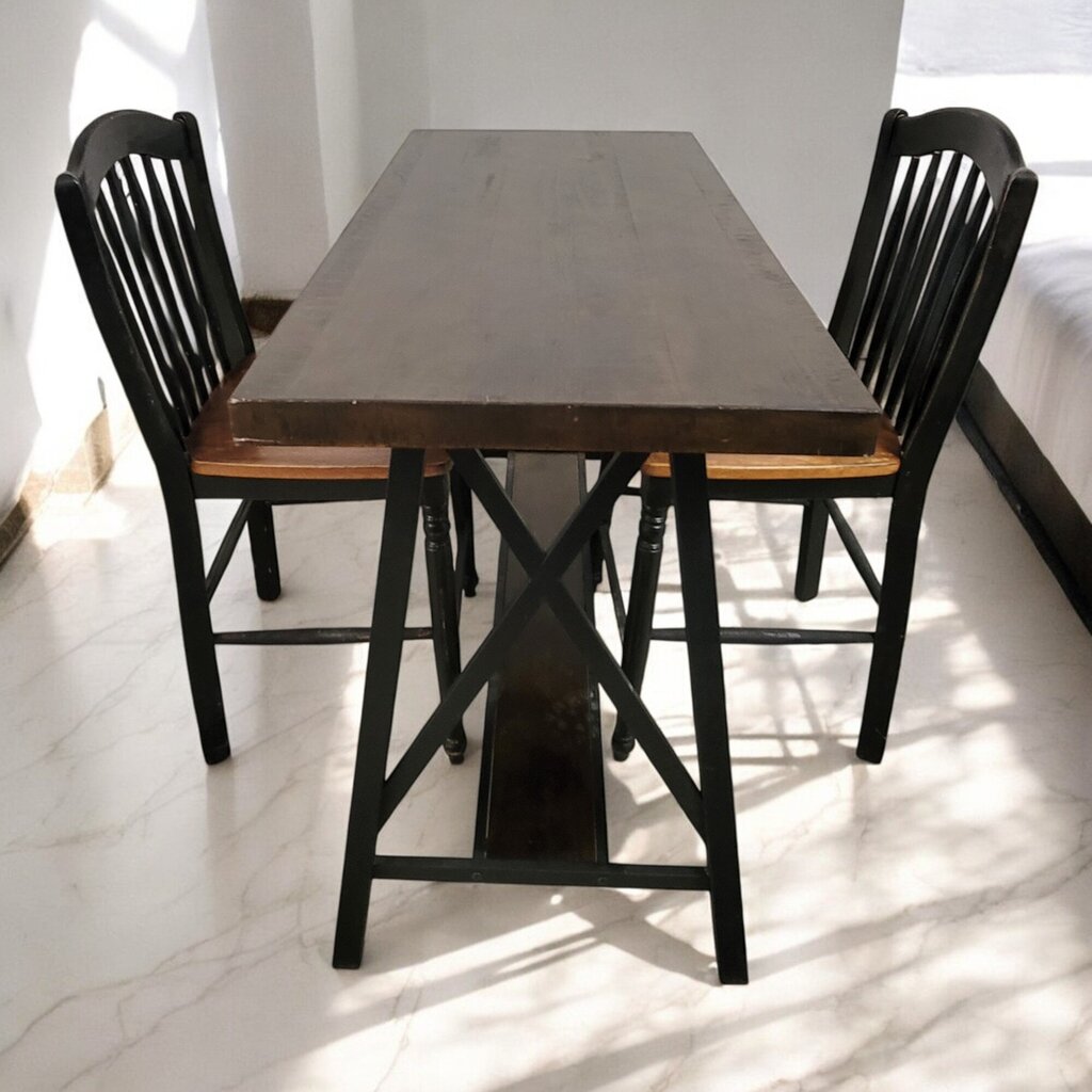 6489 Industrial Wood and Metal Pub #Table with 2 Barstools