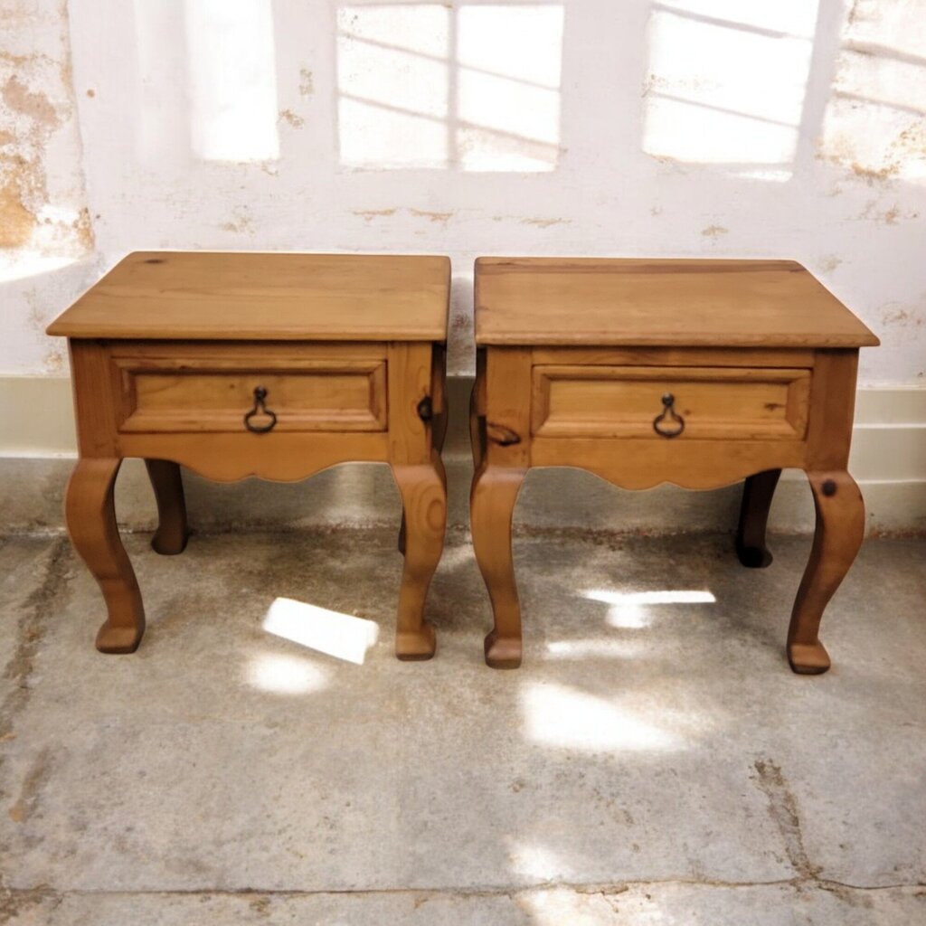 6509-6510 Rustic Mexican Pine Queen Anne Side #Table with Drawer