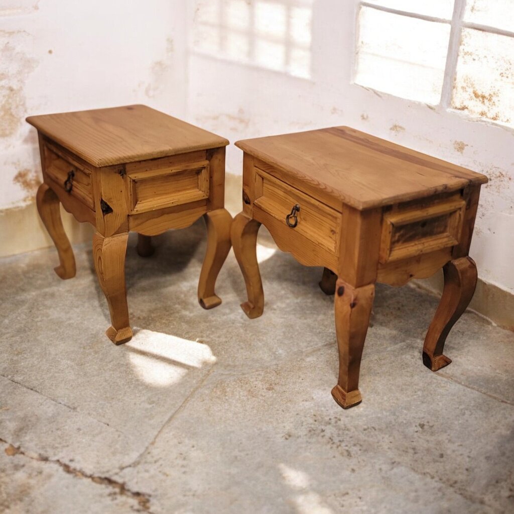 6509-6510 Rustic Mexican Pine Queen Anne Side #Table with Drawer