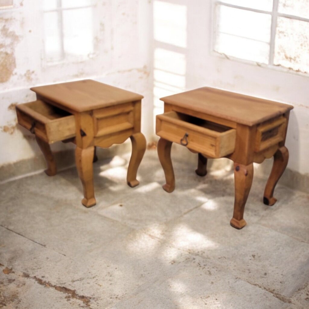 6509-6510 Rustic Mexican Pine Queen Anne Side #Table with Drawer