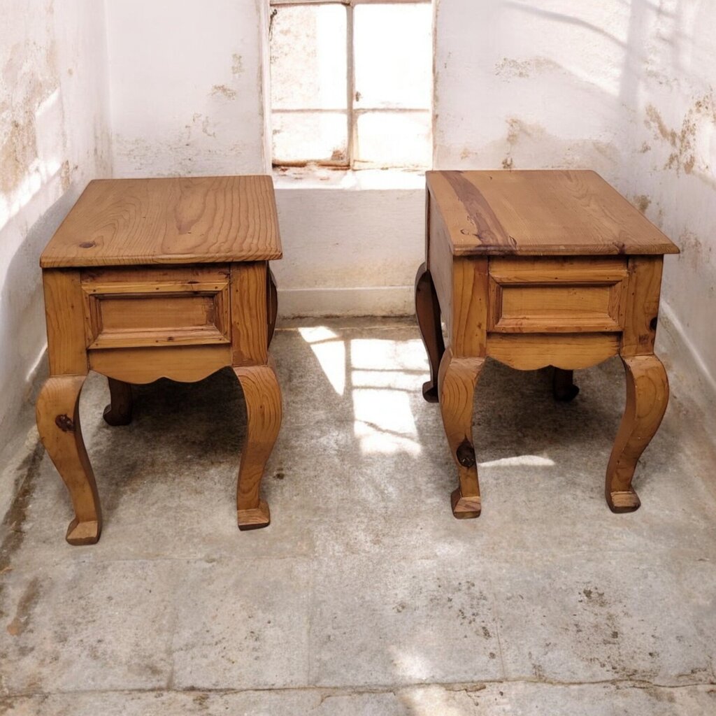 6509-6510 Rustic Mexican Pine Queen Anne Side #Table with Drawer