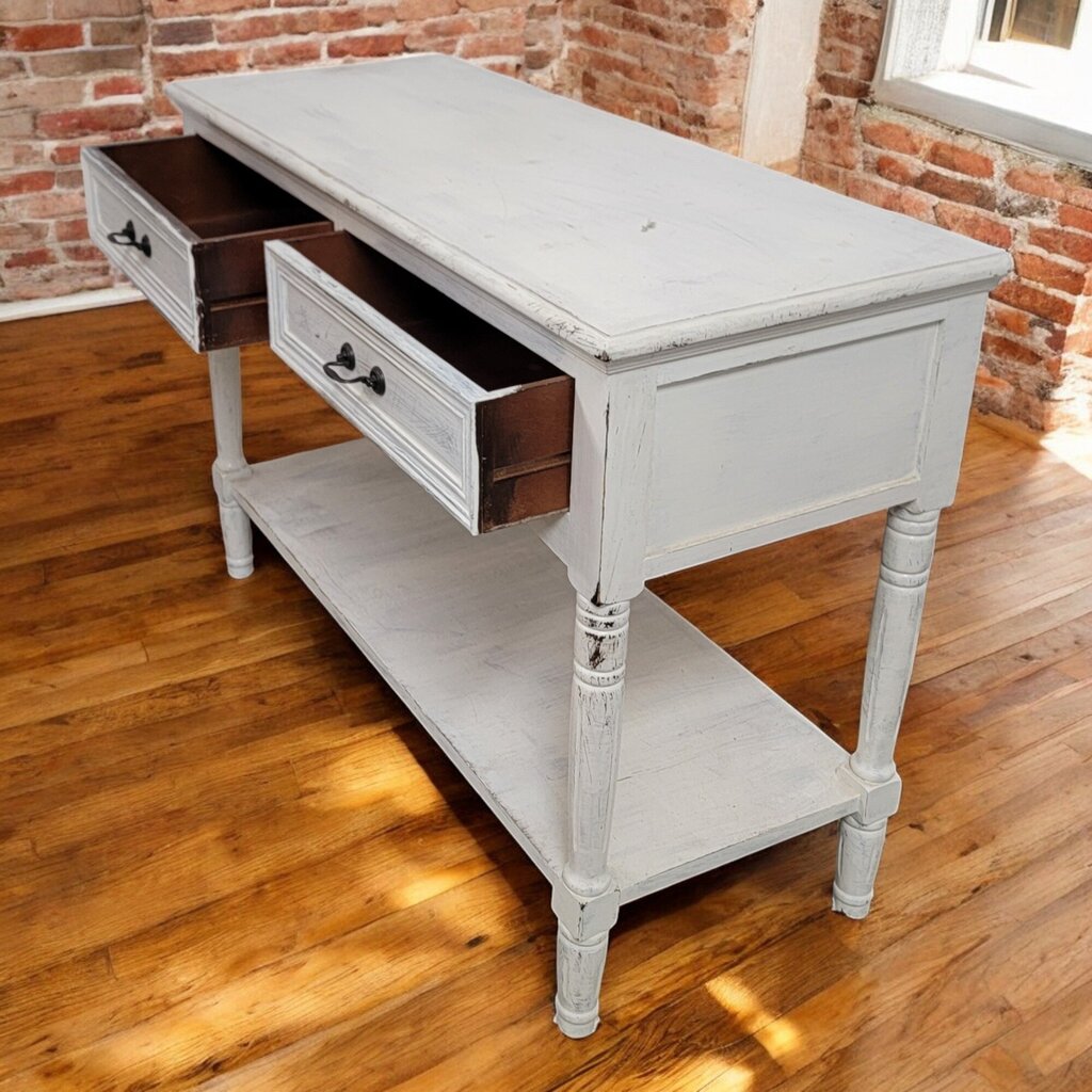 6530 Distressed White 2 Drawer #Buffet with Shelf