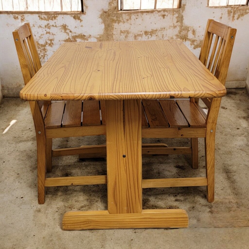 6546 Natural Solid Pine Trestle #Table with 2 Chairs