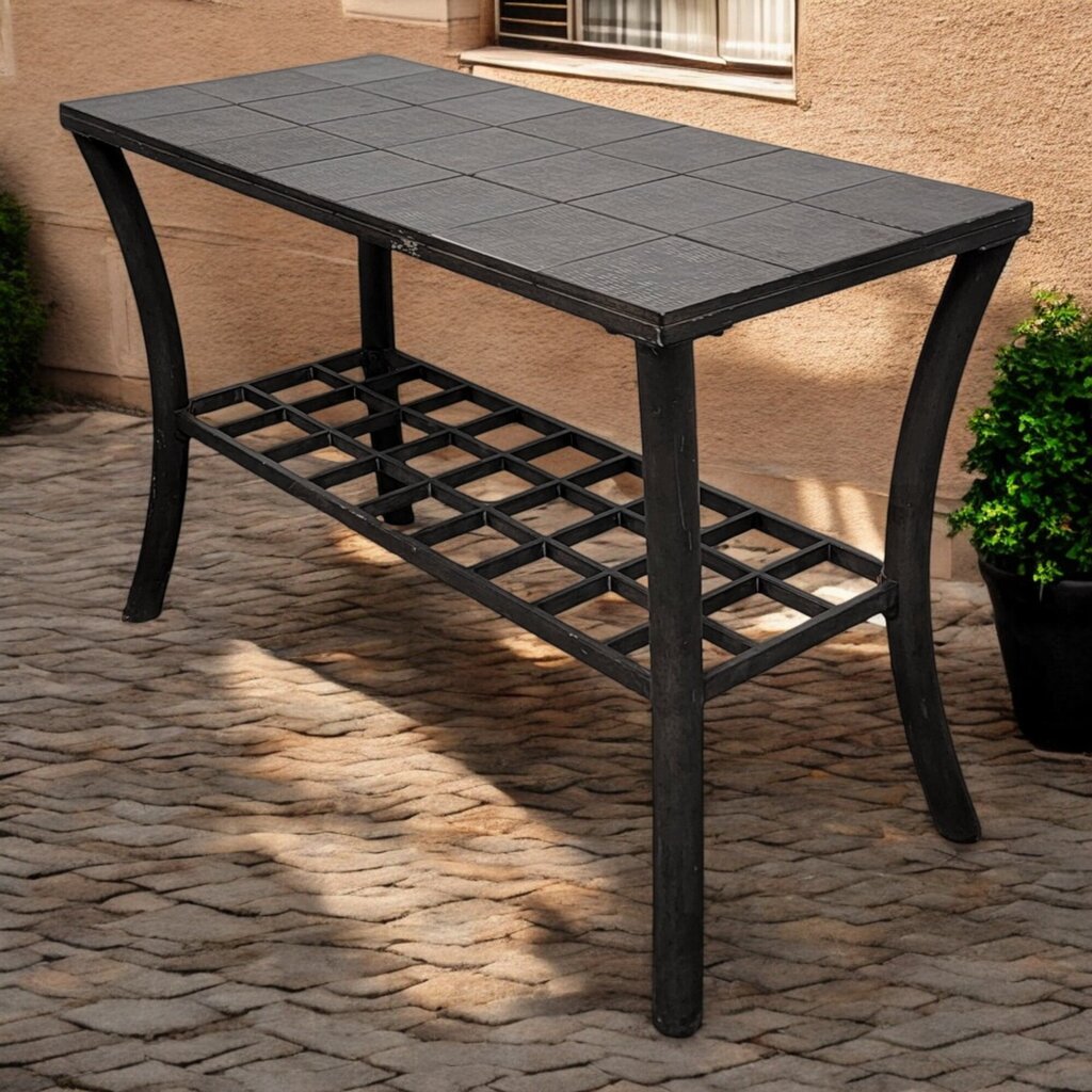 6561 Metal and Textured Tile 2 Tier Outdoor Console