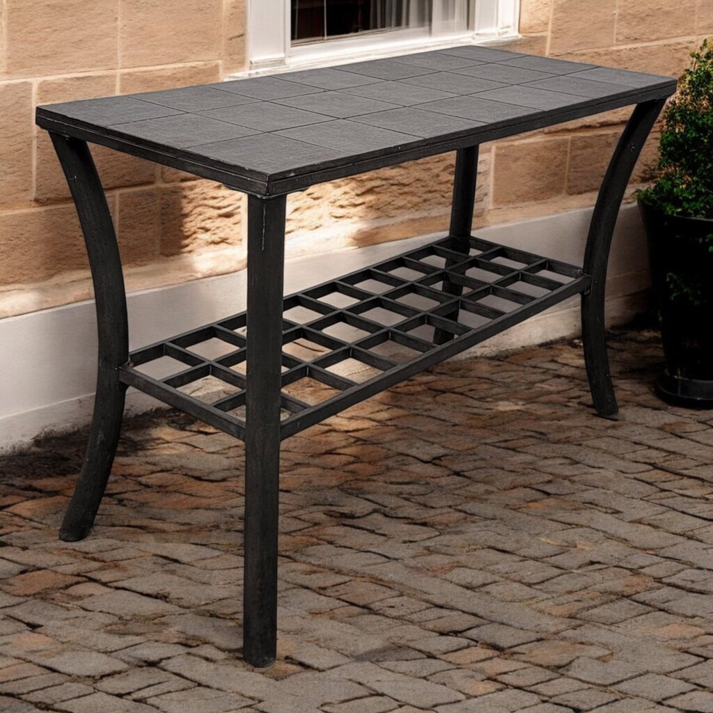 6561 Metal and Textured Tile 2 Tier Outdoor Console