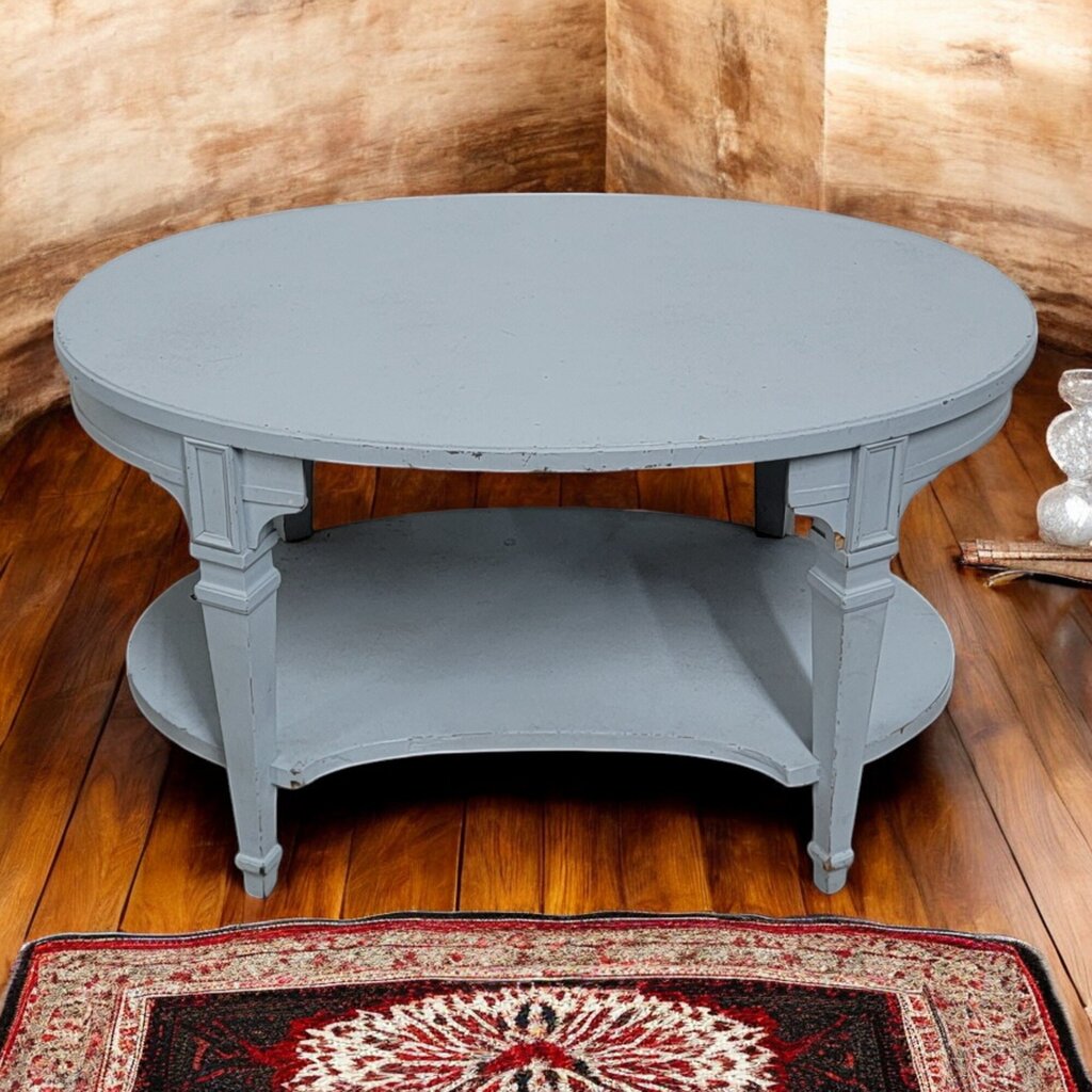 6568 Antique Oval Blue Side Table