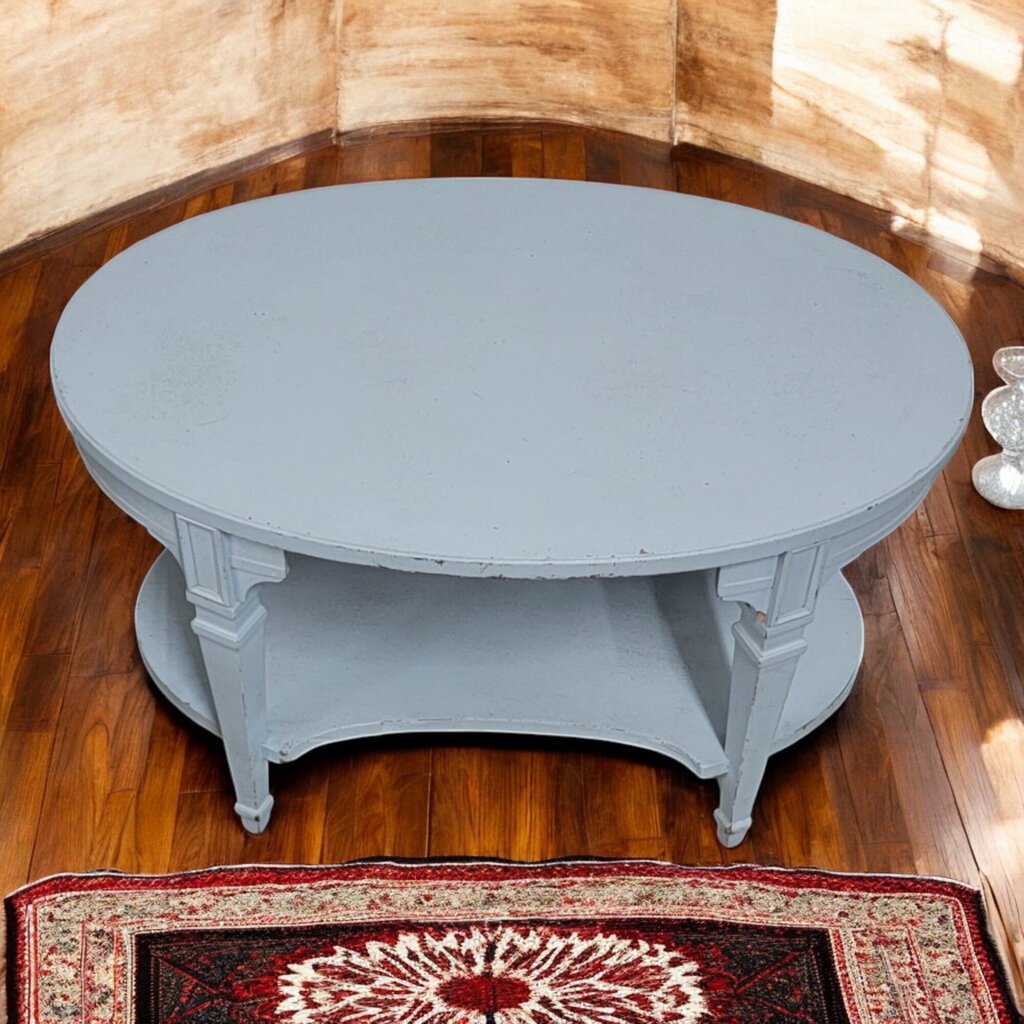 6568 Antique Oval Blue Side Table