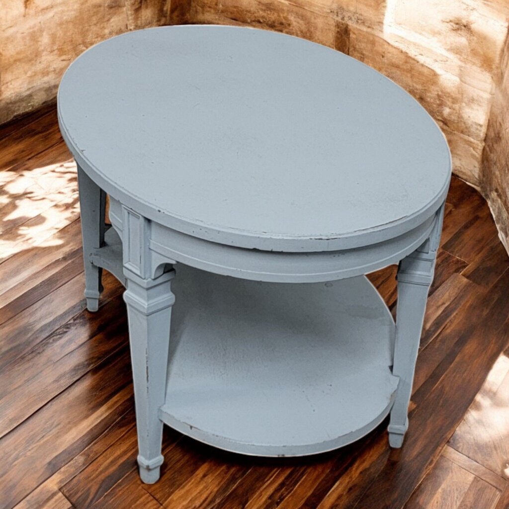 6568 Antique Oval Blue Side Table