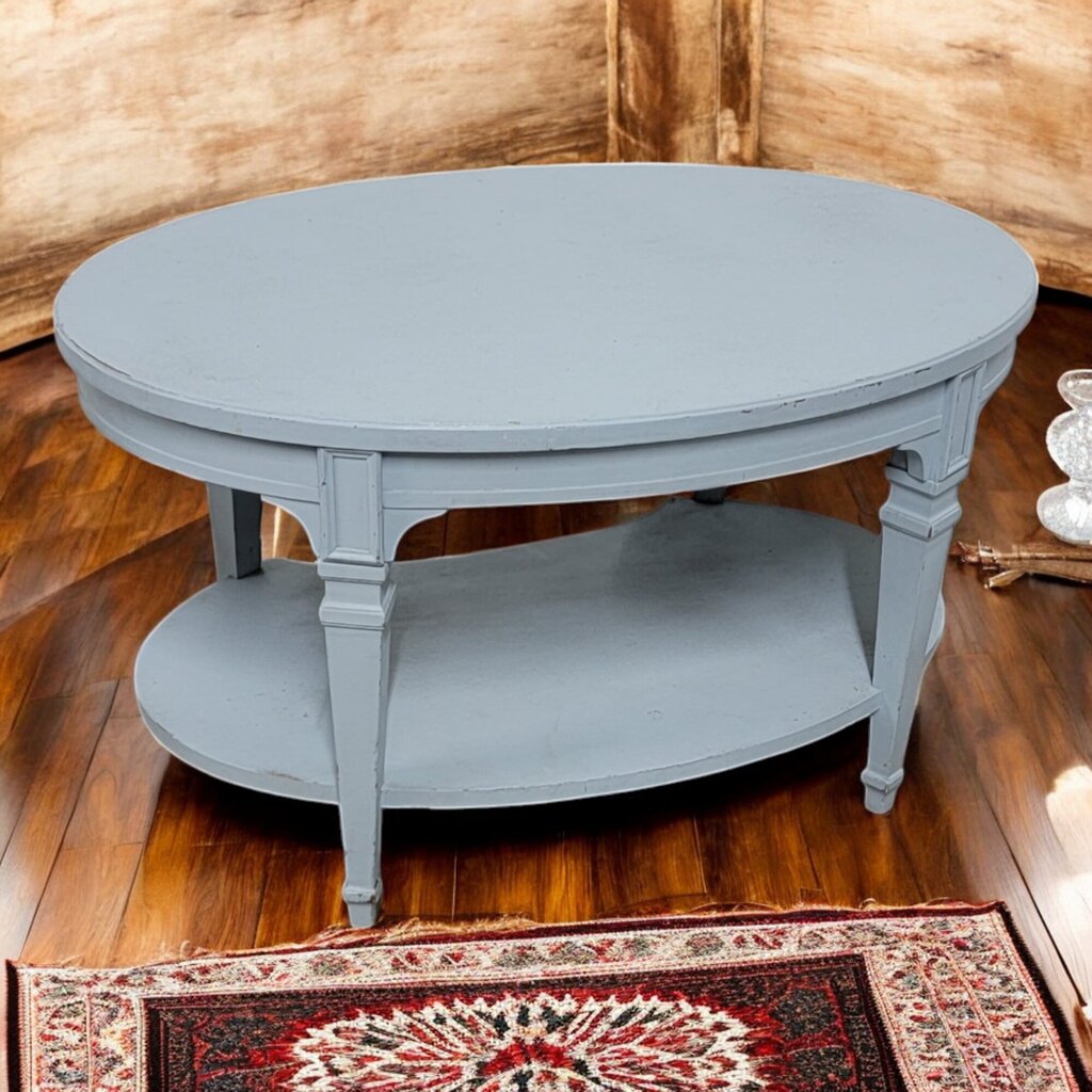 6568 Antique Oval Blue Side Table