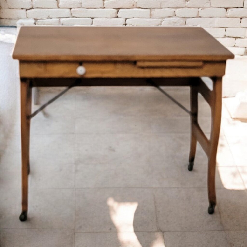 6586 Circa 1916 Antique Oak Folding Desk on Wheels