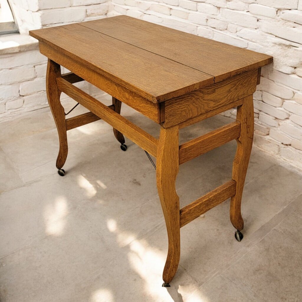 6586 Circa 1916 Antique Oak Folding Desk on Wheels