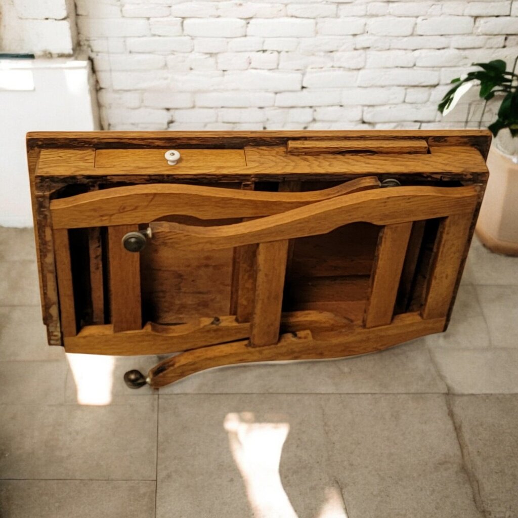 6586 Circa 1916 Antique Oak Folding Desk on Wheels