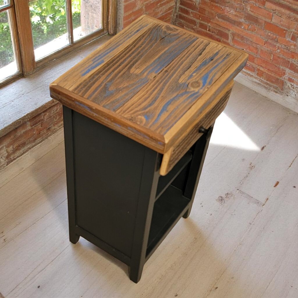 6621 Rustic Wood and Black Side #Table with Drawer