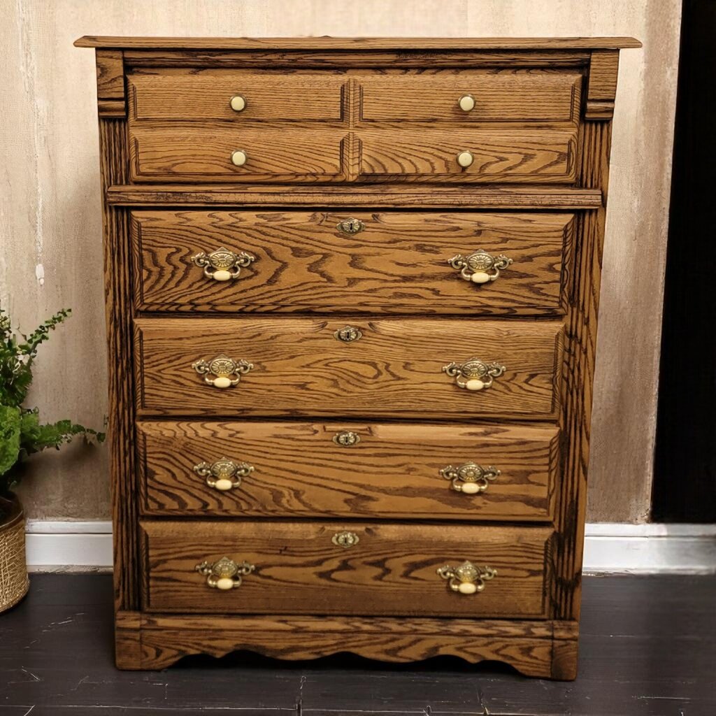 6642 Oak and Brass Fluted 5 Drawer #Chest