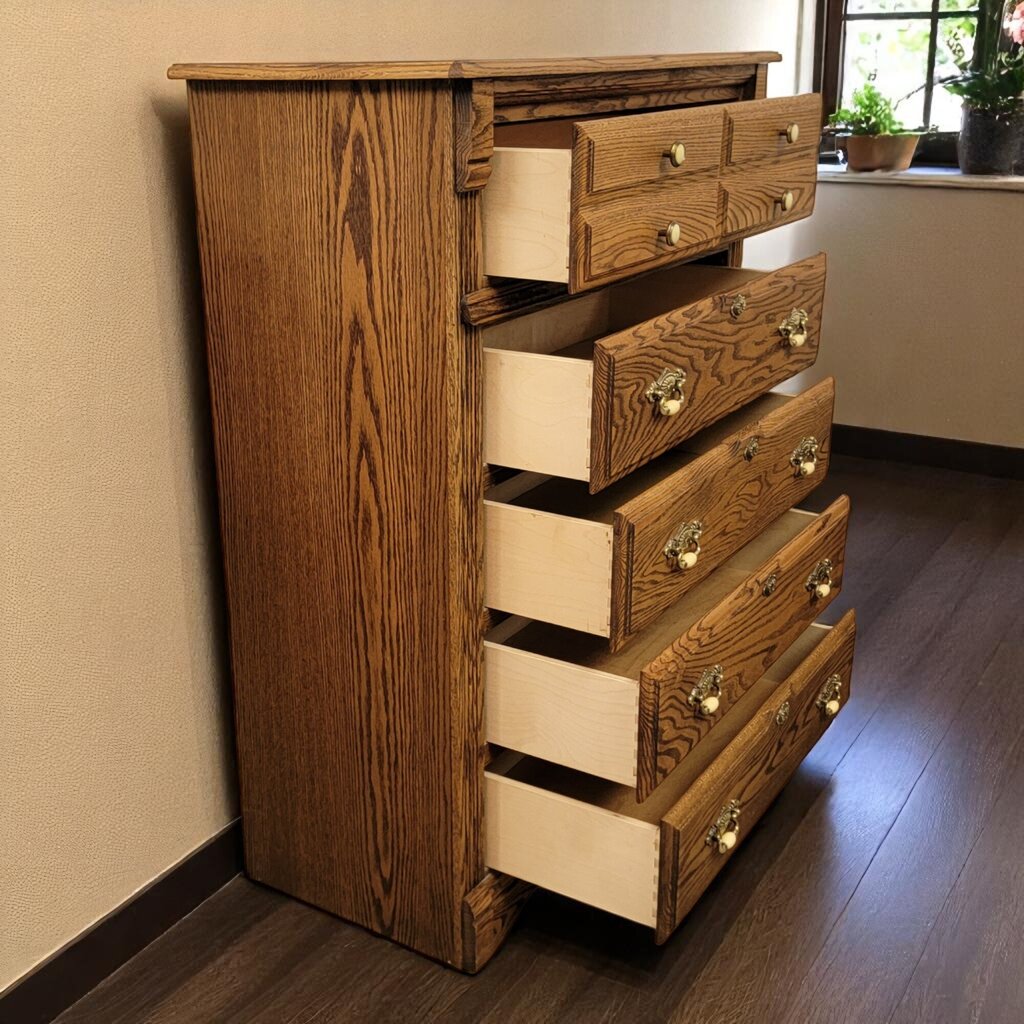 6642 Oak and Brass Fluted 5 Drawer #Chest