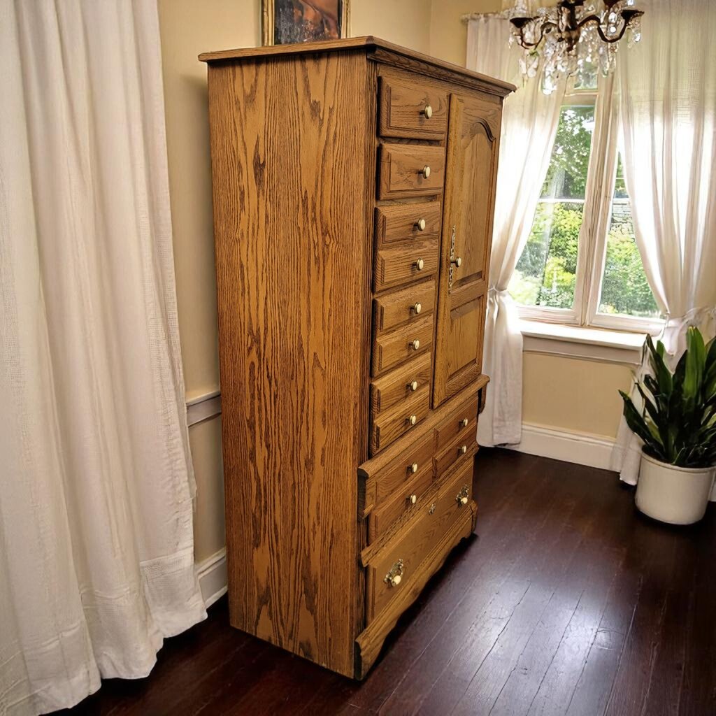 6643 Oak and Brass Fluted #Armoire