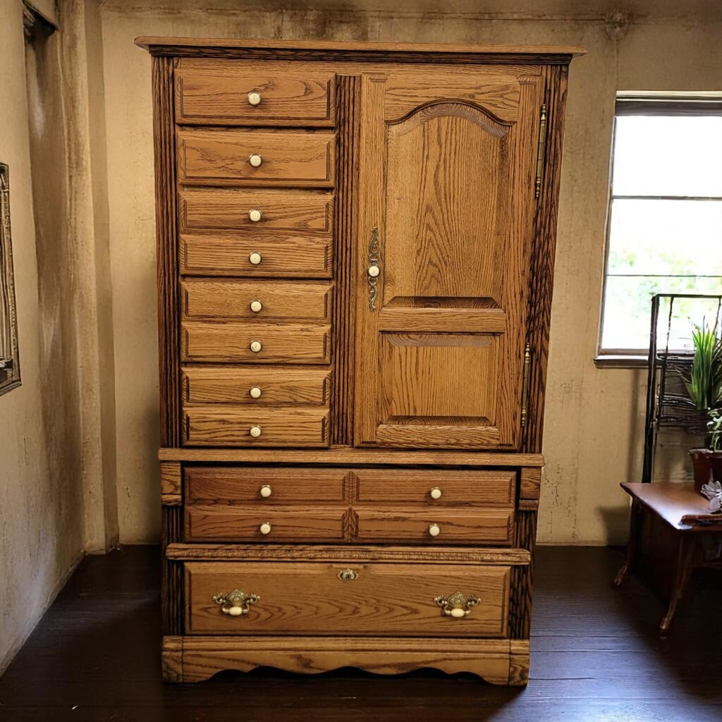 6643 Oak and Brass Fluted #Armoire