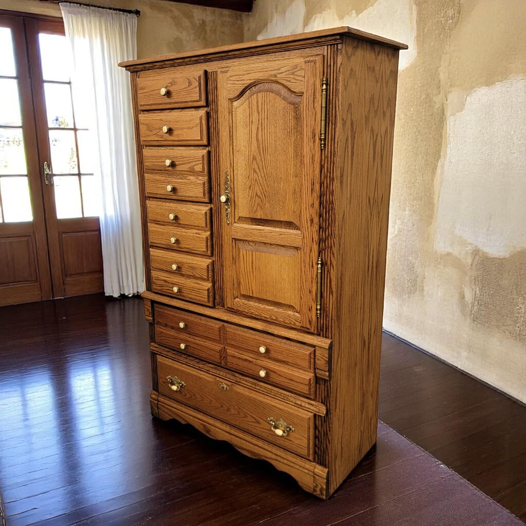 6643 Oak and Brass Fluted #Armoire