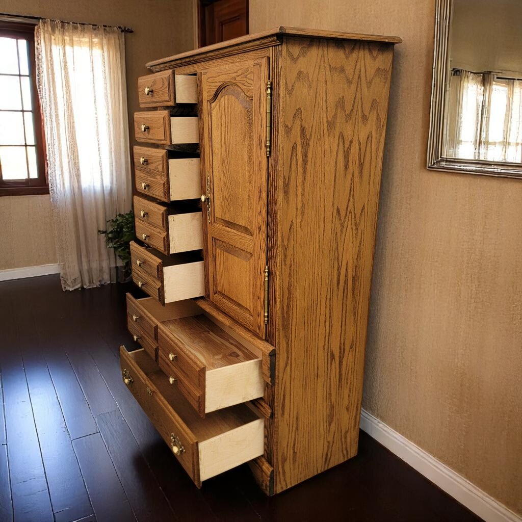 6643 Oak and Brass Fluted #Armoire