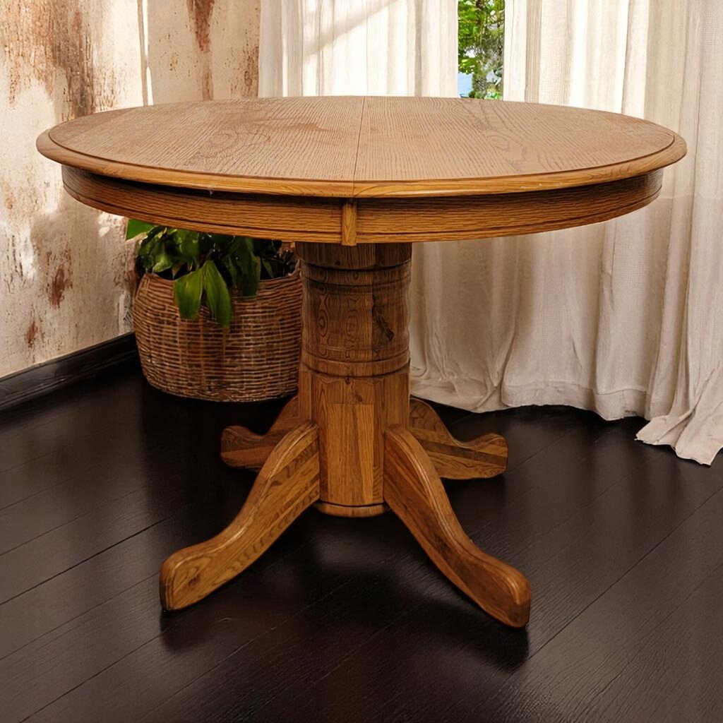 6651 Round Oak Pedestal Dining #Table with 2 Windsor Chairs