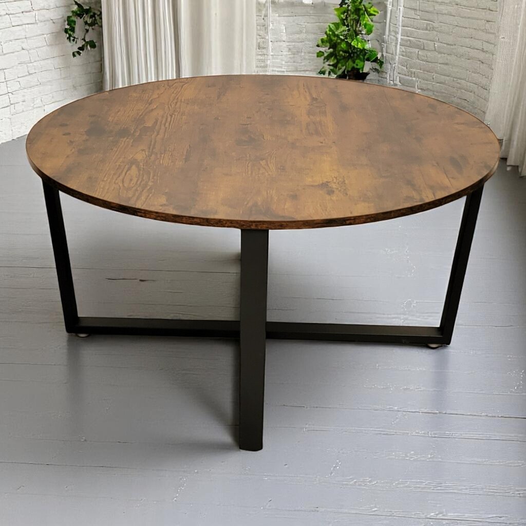6655 Round Industrial Metal and Wood Coffee #Table