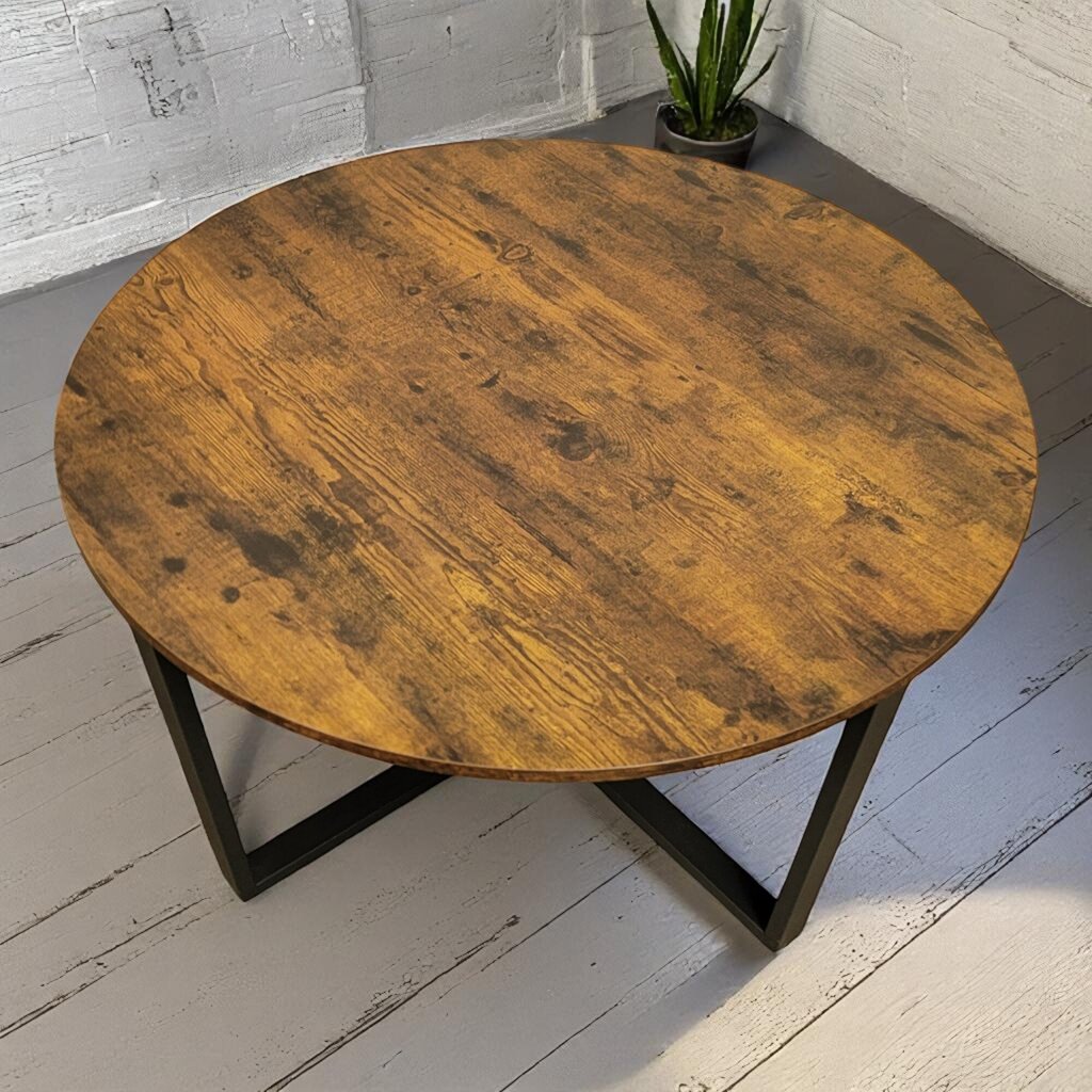 6655 Round Industrial Metal and Wood Coffee #Table