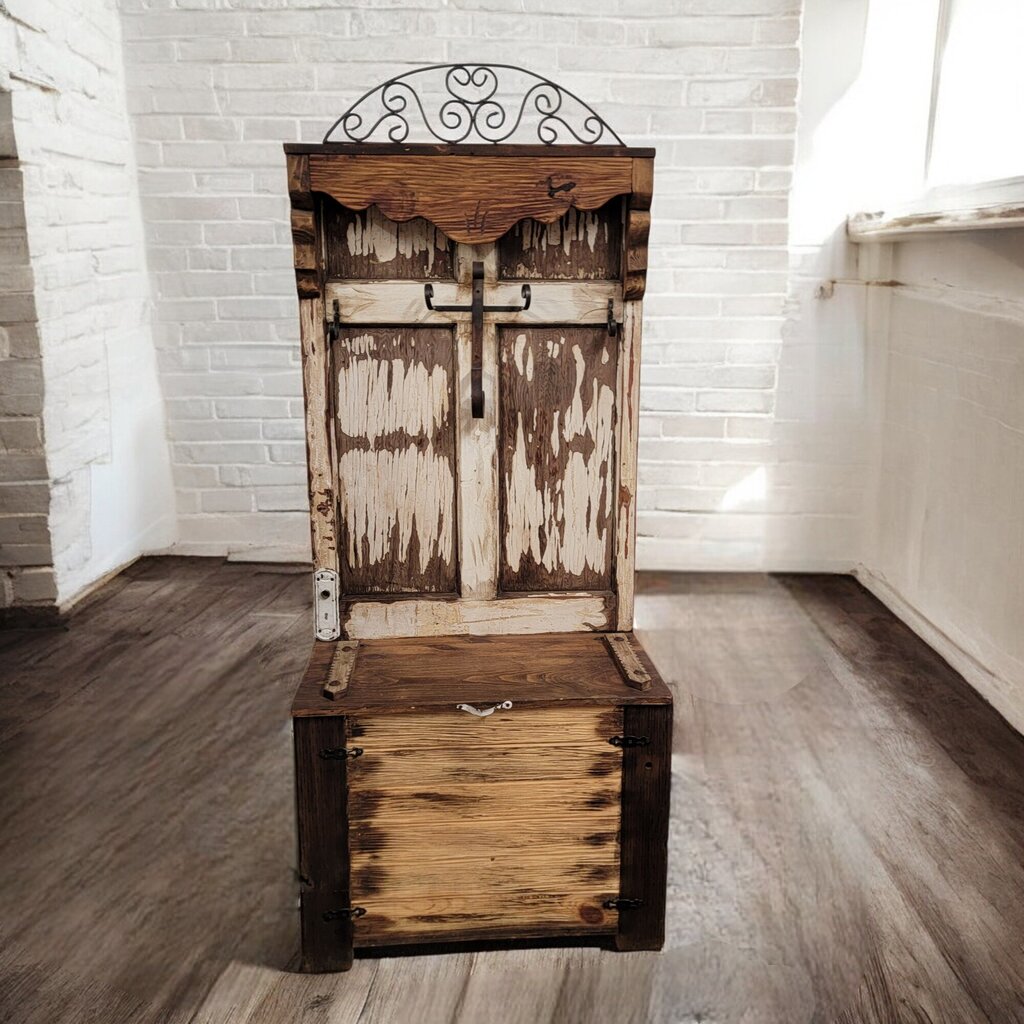 6687 Rustic Wood and Metal Hall #Bench with Storage