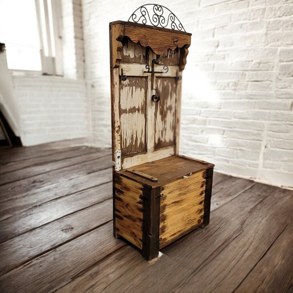 6687 Rustic Wood and Metal Hall #Bench with Storage
