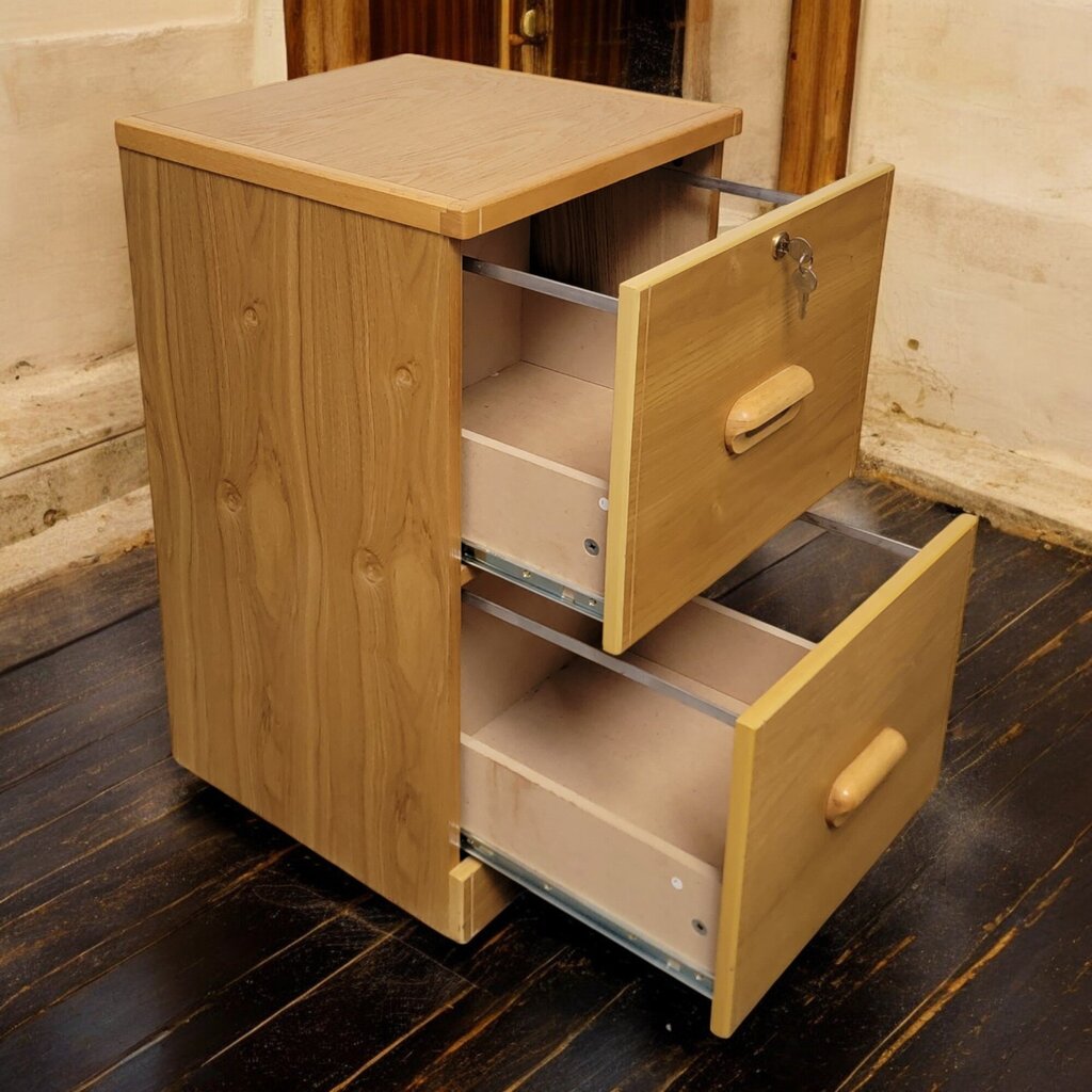6712 Contemporary Oak 2 Drawer File Cabinet with Locking Cabinet