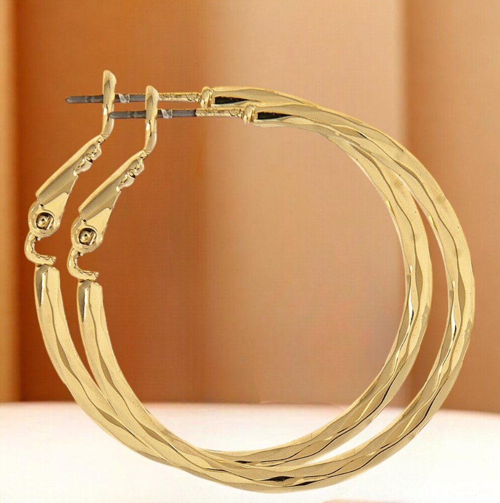 Gold Medium Hammered Hoops Earrings New * Jewelry