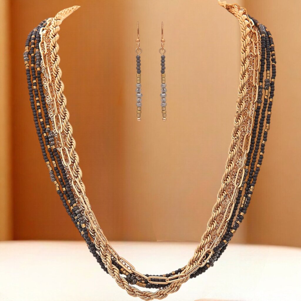Gold and Gray Bead Layer Chains New * Jewelry